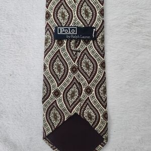 Vintage POLO RALPH LAUREN Handmade Burgundy Cream Paisley Silk Tie 56"‎ Preppy